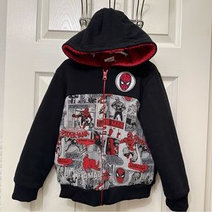 Marvel Spider-Man Boys Black Plush Hoodie Jacket Zip-Up Size 6
